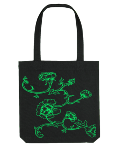 Canvas tas krul bloemen zwart