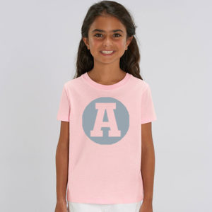 Kids shirt roze muis grijs letter A