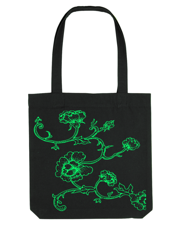 Canvas tas krul bloemen zwart