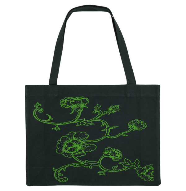 Canvas tas krul bloemen zwart